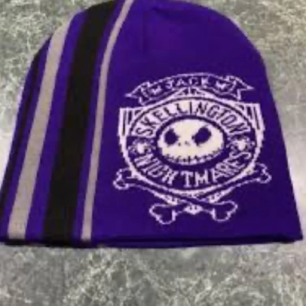 Disney Jack Skellington Night Before Christmas Beanie Hat Skull Purple White